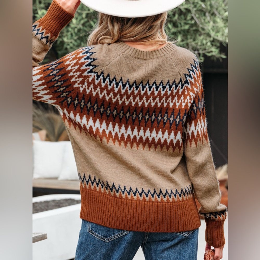 NEW Aztec ❤️ Geometric Patterned Sweater - Khaki, Brown, boho, free people vibes - Picture 2 of 7